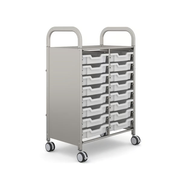 Gratnells Callero Double Column School Activity Cart with 16 Shallow Light Gray Trays