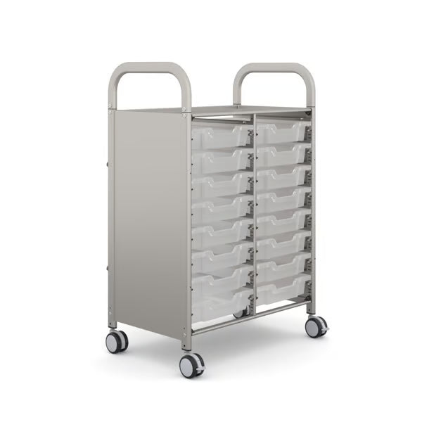 Gratnells Callero Double Column School Activity Cart with 16 Shallow Translucent Trays