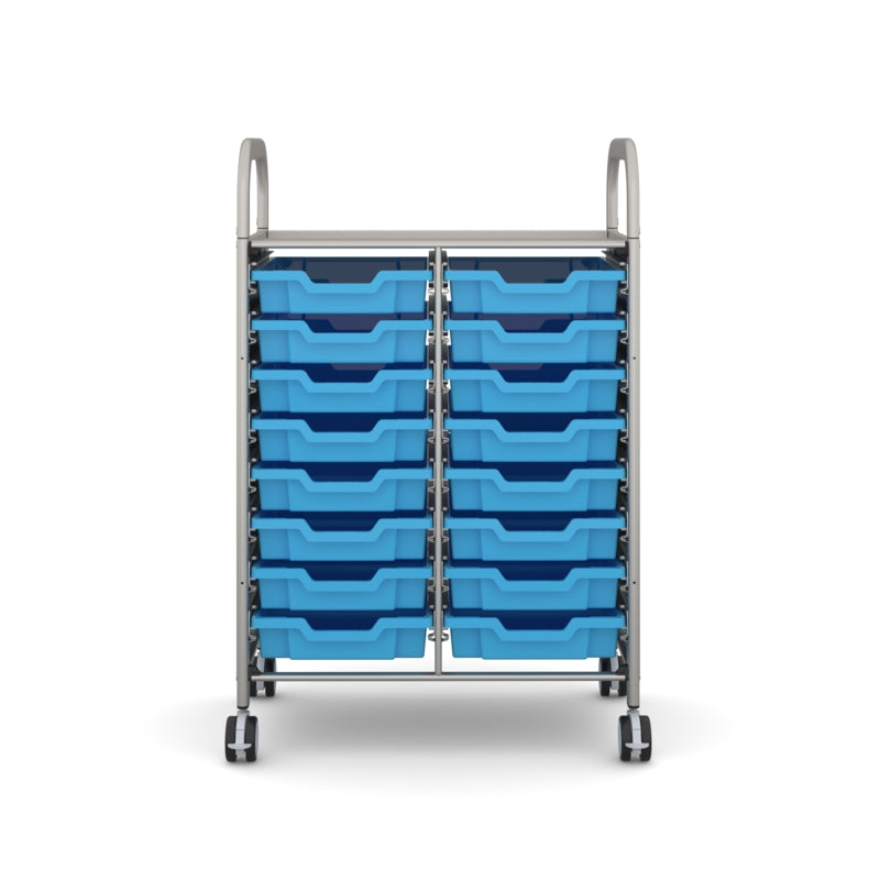 Gratnells Callero Double Column School Activity Cart with 16 Shallow Cyan Blue Trays