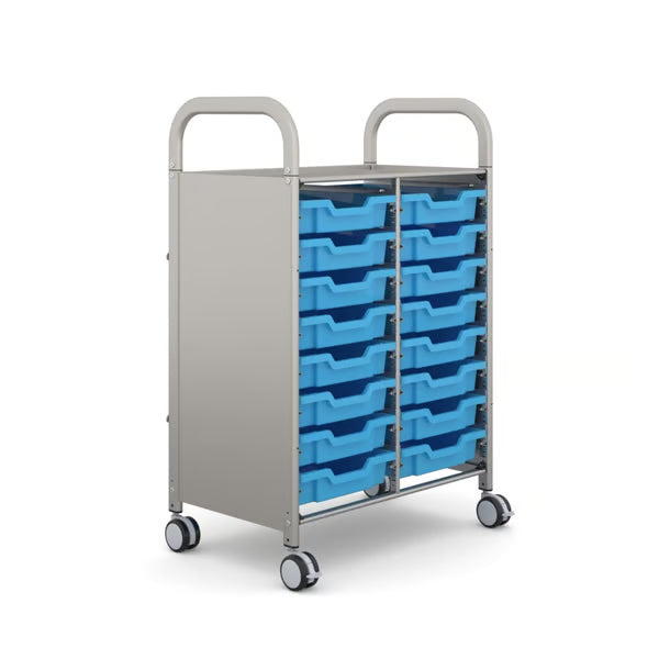 Gratnells Callero Double Column School Activity Cart with 16 Shallow Cyan Blue Trays