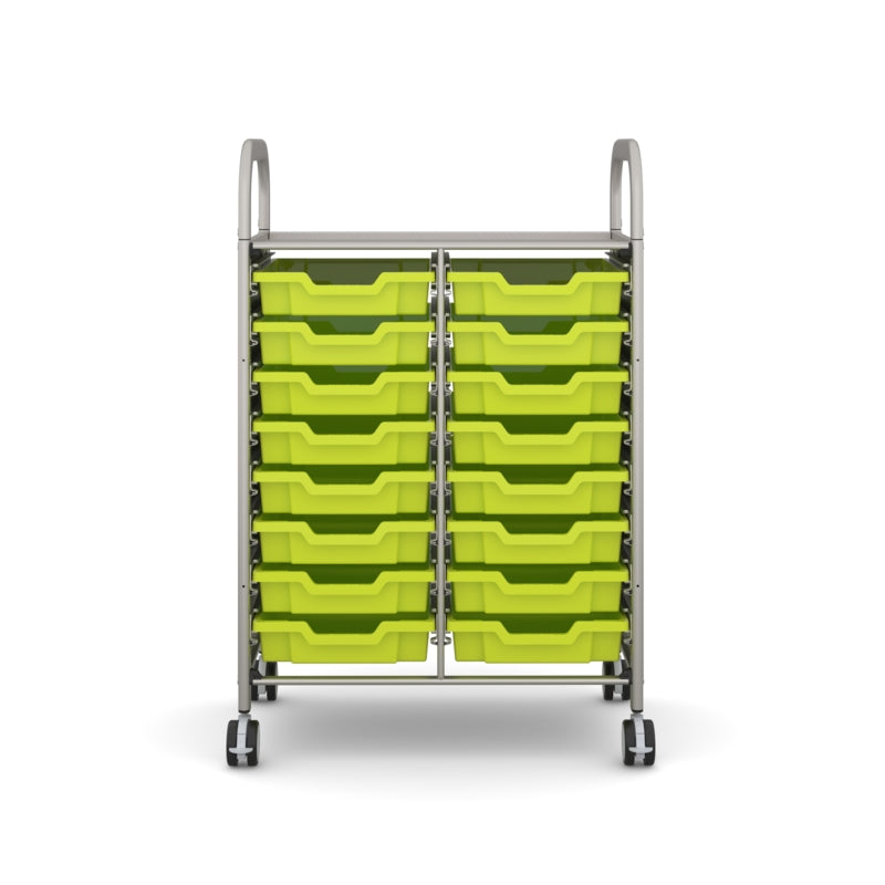 Gratnells Callero Double Column School Activity Cart with 16 Shallow Jolly Lime F1 Trays