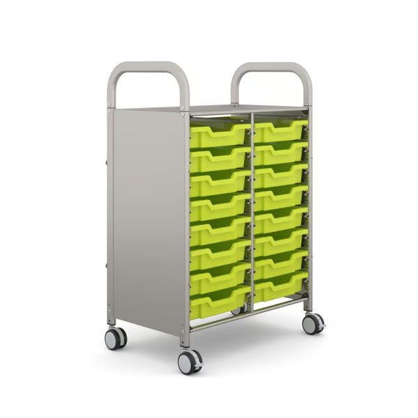 Gratnells Callero Double Column School Activity Cart with 16 Shallow Jolly Lime F1 Trays