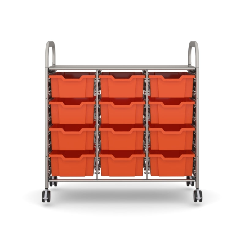 Gratnells Callero Plus Treble Cart with 12 Deep Tropical Orange Trays – Silver Frame