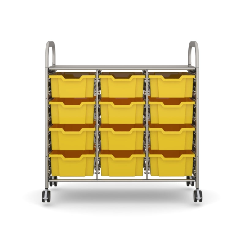 Gratnells Callero Plus Treble Storage Cart with 12 Deep Sunshine Yellow Trays