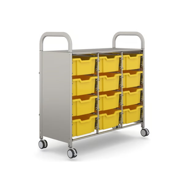 Gratnells Callero Plus Treble Storage Cart with 12 Deep Sunshine Yellow Trays