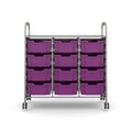 Gratnells Callero Plus Treble Cart with 12 Deep Plum Purple Trays – Silver