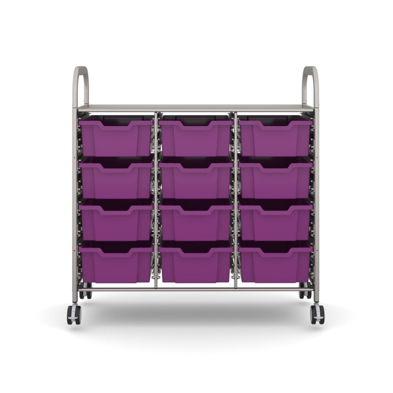 Gratnells Callero Plus Treble Cart with 12 Deep Plum Purple Trays – Silver