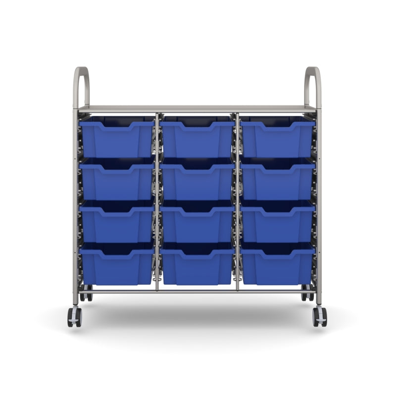 Gratnells Callero Plus Treble Cart with 12 Deep Royal Blue Trays – Silver Frame