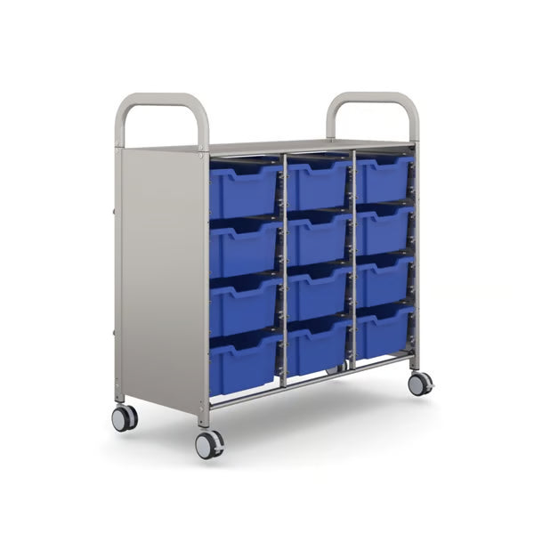 Gratnells Callero Plus Treble Cart with 12 Deep Royal Blue Trays – Silver Frame