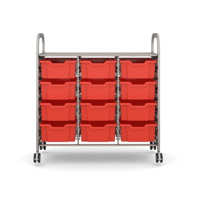 Gratnells Callero Plus Treble Cart with 12 Deep Flame Red Trays