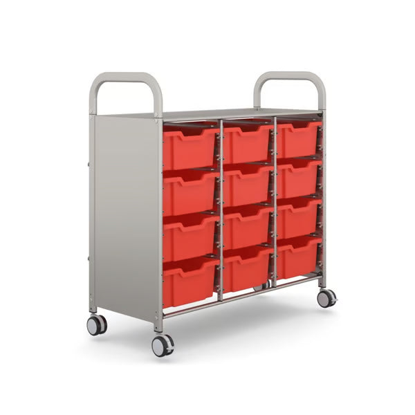 Gratnells Callero Plus Treble Cart with 12 Deep Flame Red Trays