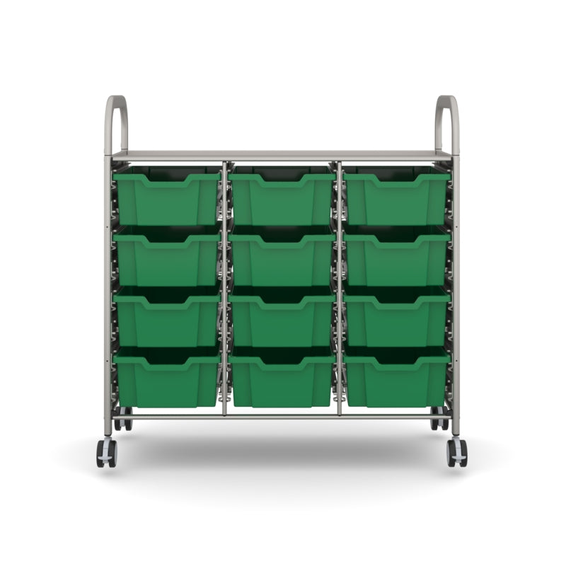 Gratnells Callero Plus Treble Storage Cart with 12 Deep Grass Green Trays