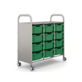 Gratnells Callero Plus Treble Storage Cart with 12 Deep Grass Green Trays
