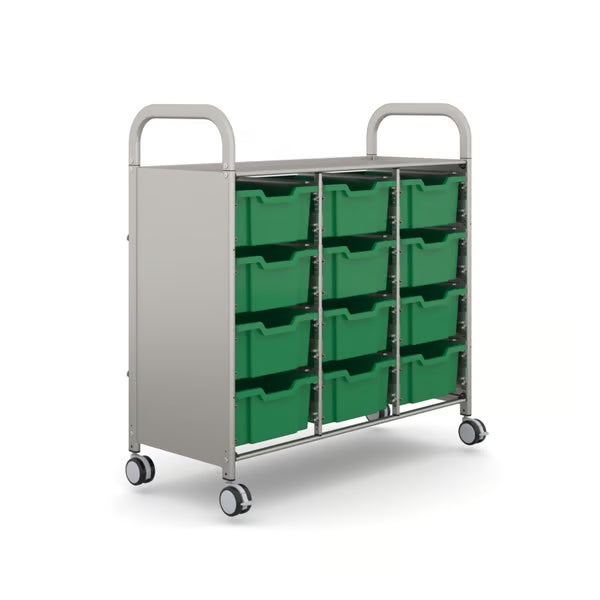 Gratnells Callero Plus Treble Storage Cart with 12 Deep Grass Green Trays