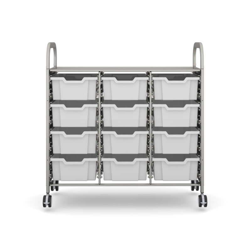 Gratnells Callero Plus Treble Cart with 12 Deep Light Gray Trays