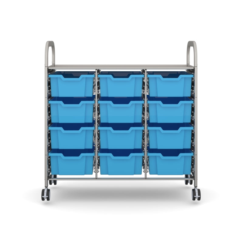 Gratnells Callero Plus Treble Cart with 12 Deep Cyan Blue Trays