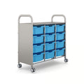 Gratnells Callero Plus Treble Cart with 12 Deep Cyan Blue Trays