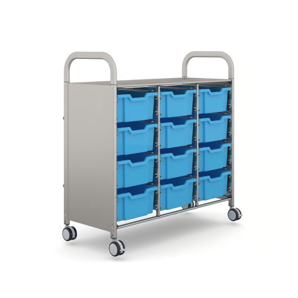 Gratnells Callero Plus Treble Cart with 12 Deep Cyan Blue Trays