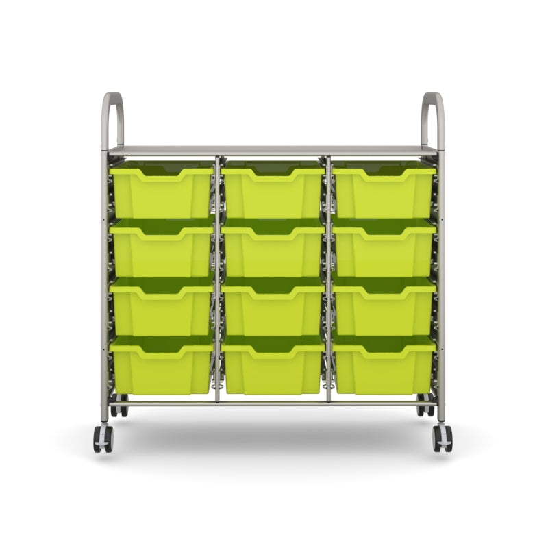 Gratnells Callero Plus Treble Storage Cart with 12 Deep Jolly Lime Trays