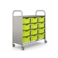 Gratnells Callero Plus Treble Storage Cart with 12 Deep Jolly Lime Trays