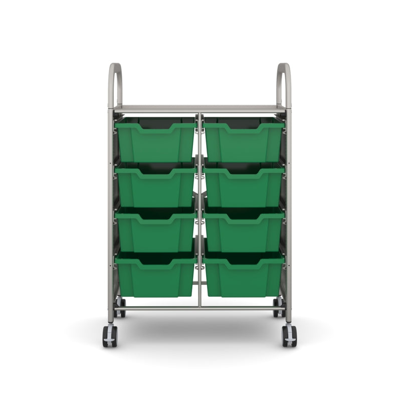 Gratnells Callero Double Metal School Activity Cart with 8 Deep Grass Green Trays