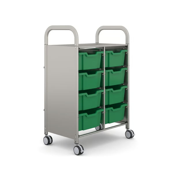 Gratnells Callero Double Metal School Activity Cart with 8 Deep Grass Green Trays