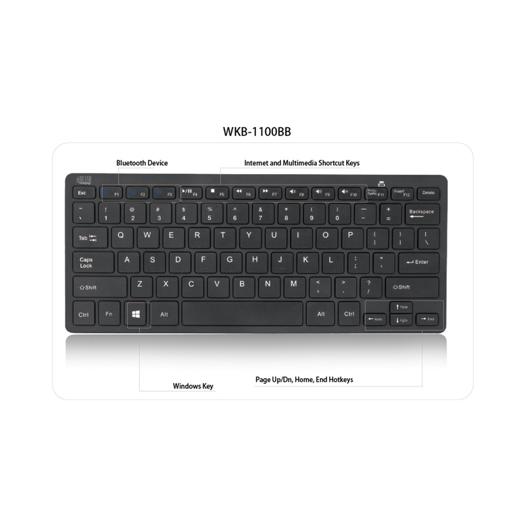 Adesso SlimTouch WKB-1100BB Bluetooth Mini Keyboard