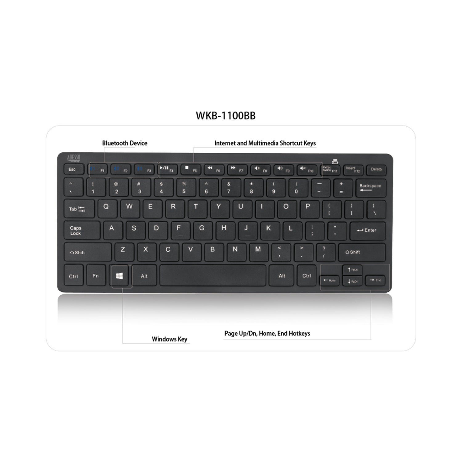 Adesso SlimTouch WKB-1100BB Bluetooth Mini Keyboard