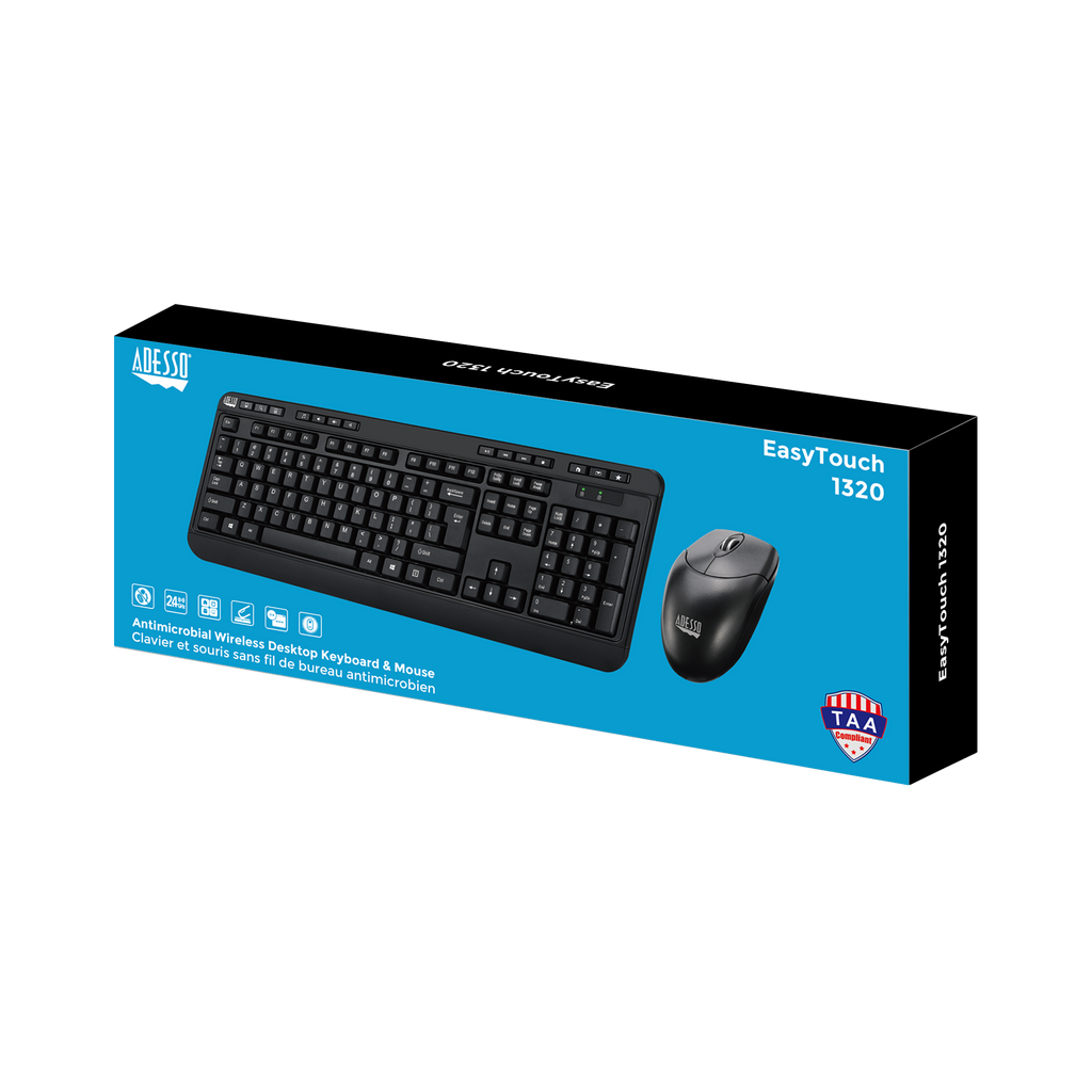 Adesso WKB-1320CB TAA Antimicrobial Wireless Keyboard & Mouse Combo