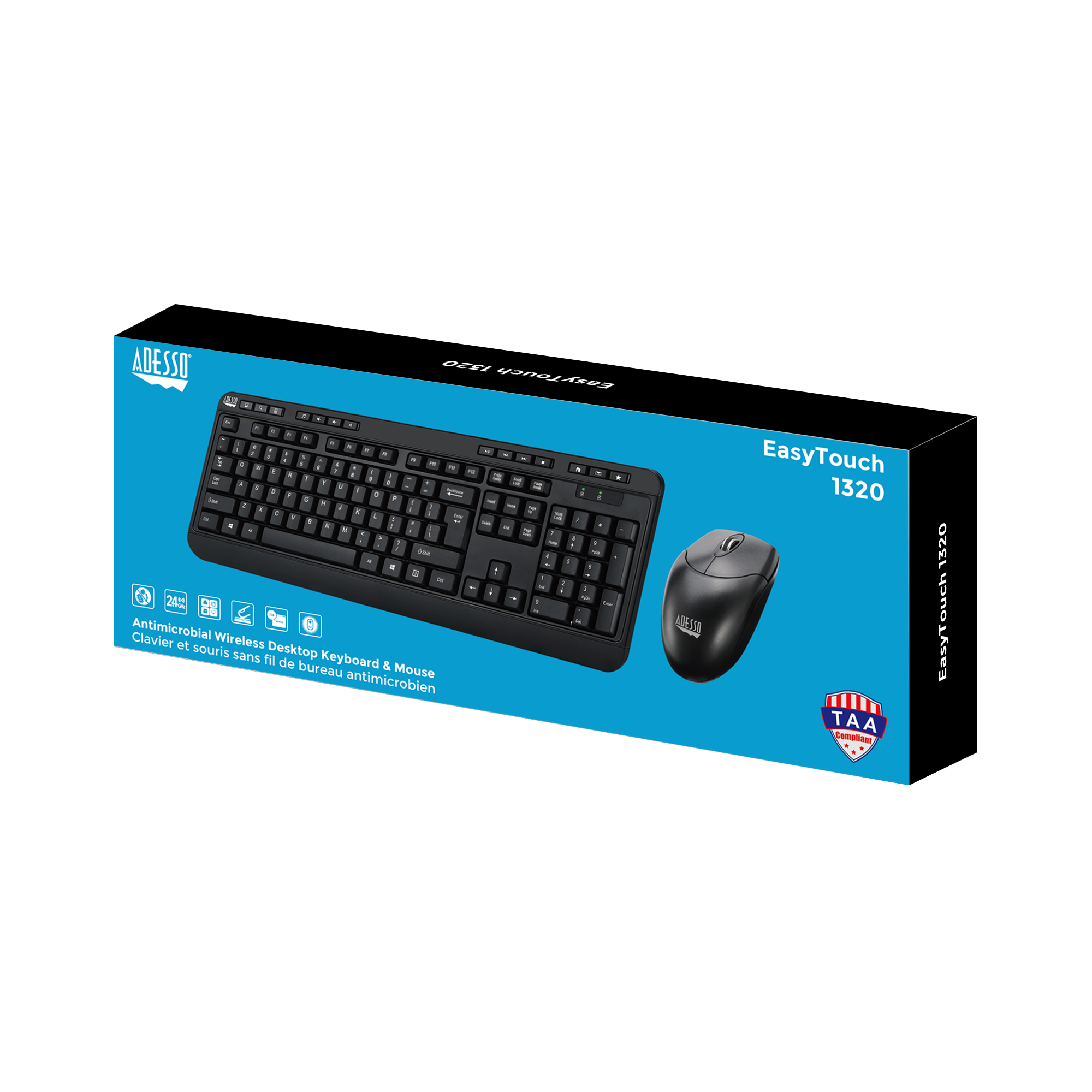 Adesso WKB-1320CB TAA Antimicrobial Wireless Keyboard & Mouse Combo