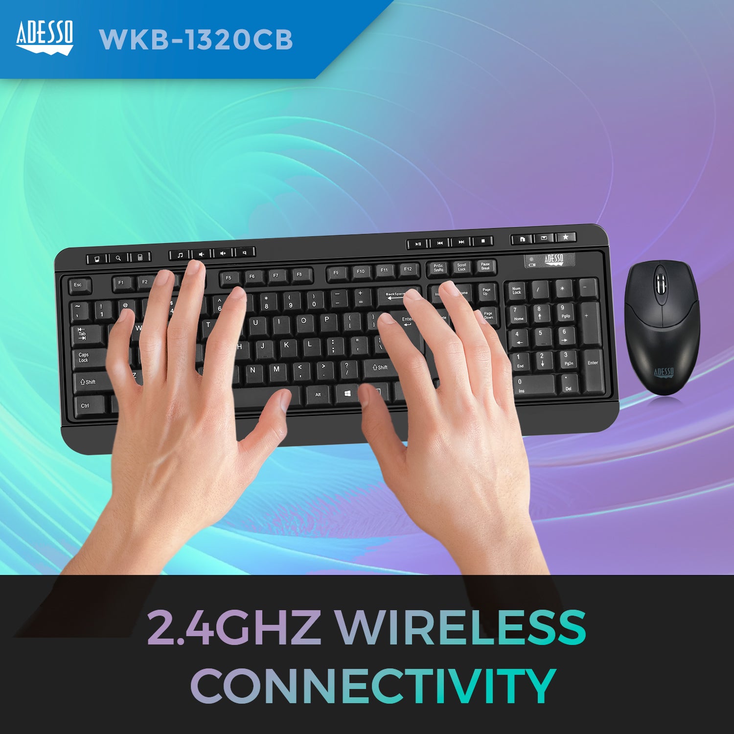 Adesso WKB-1320CB TAA Antimicrobial Wireless Keyboard & Mouse Combo