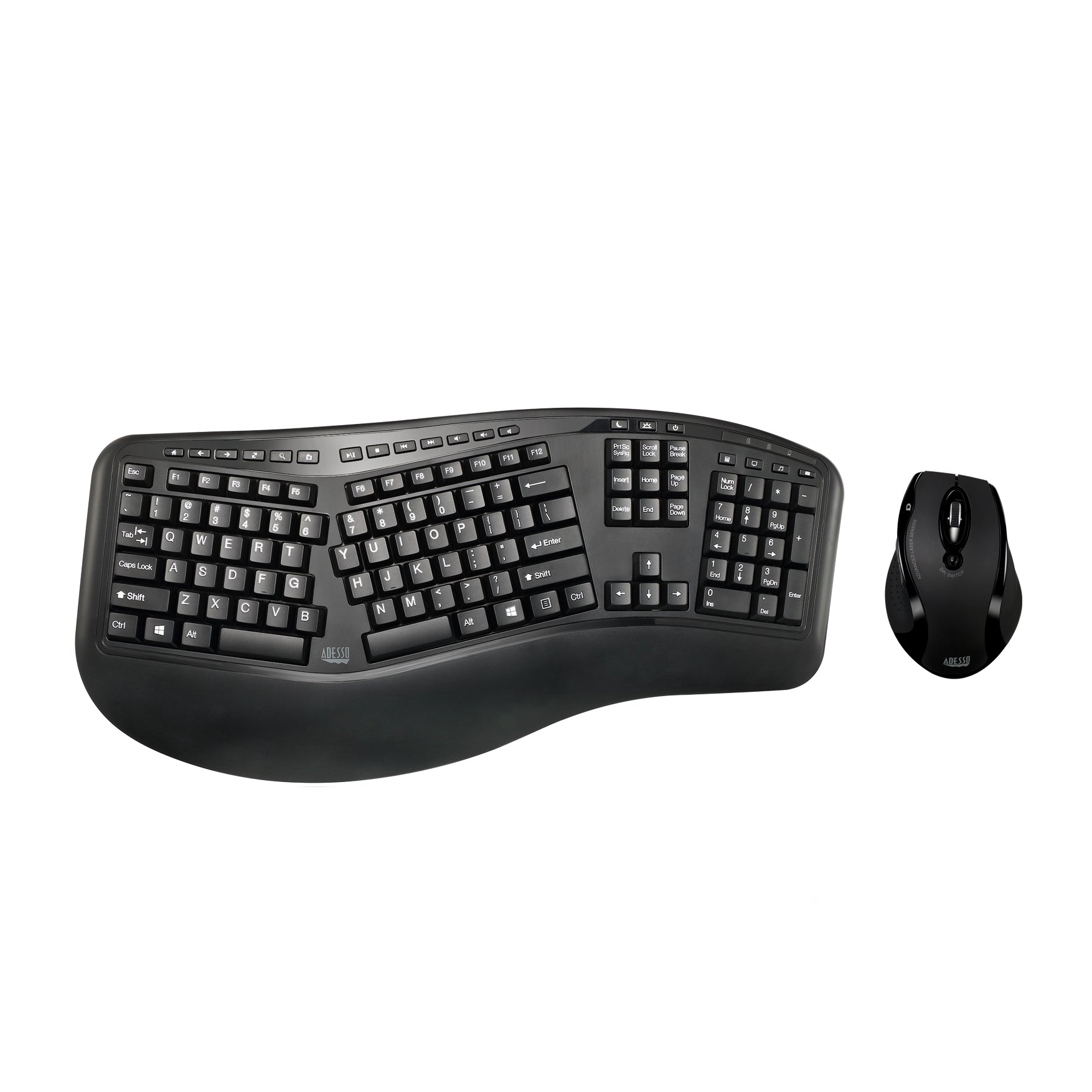 Adesso Tru-Form Media 1500 Wireless Ergonomic Keyboard & Laser Mouse Combo