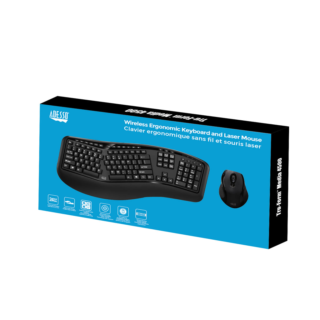 Adesso Tru-Form Media 1500 Wireless Ergonomic Keyboard & Laser Mouse Combo