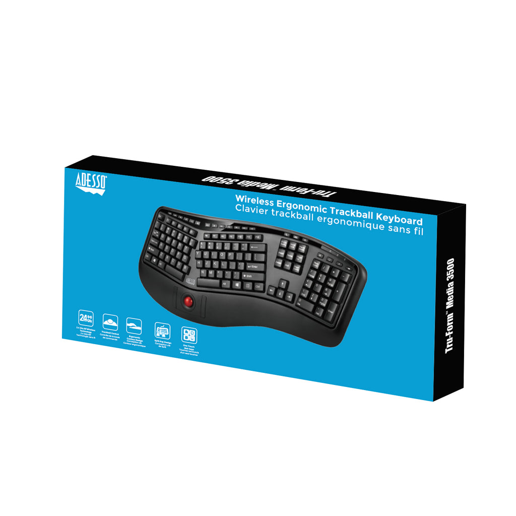 Adesso Tru-Form Media 3500 Wireless Ergonomic Trackball Keyboard