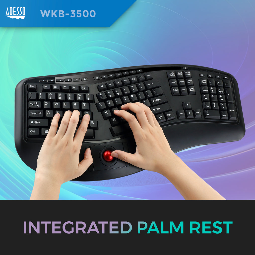 Adesso Tru-Form Media 3500 Wireless Ergonomic Trackball Keyboard