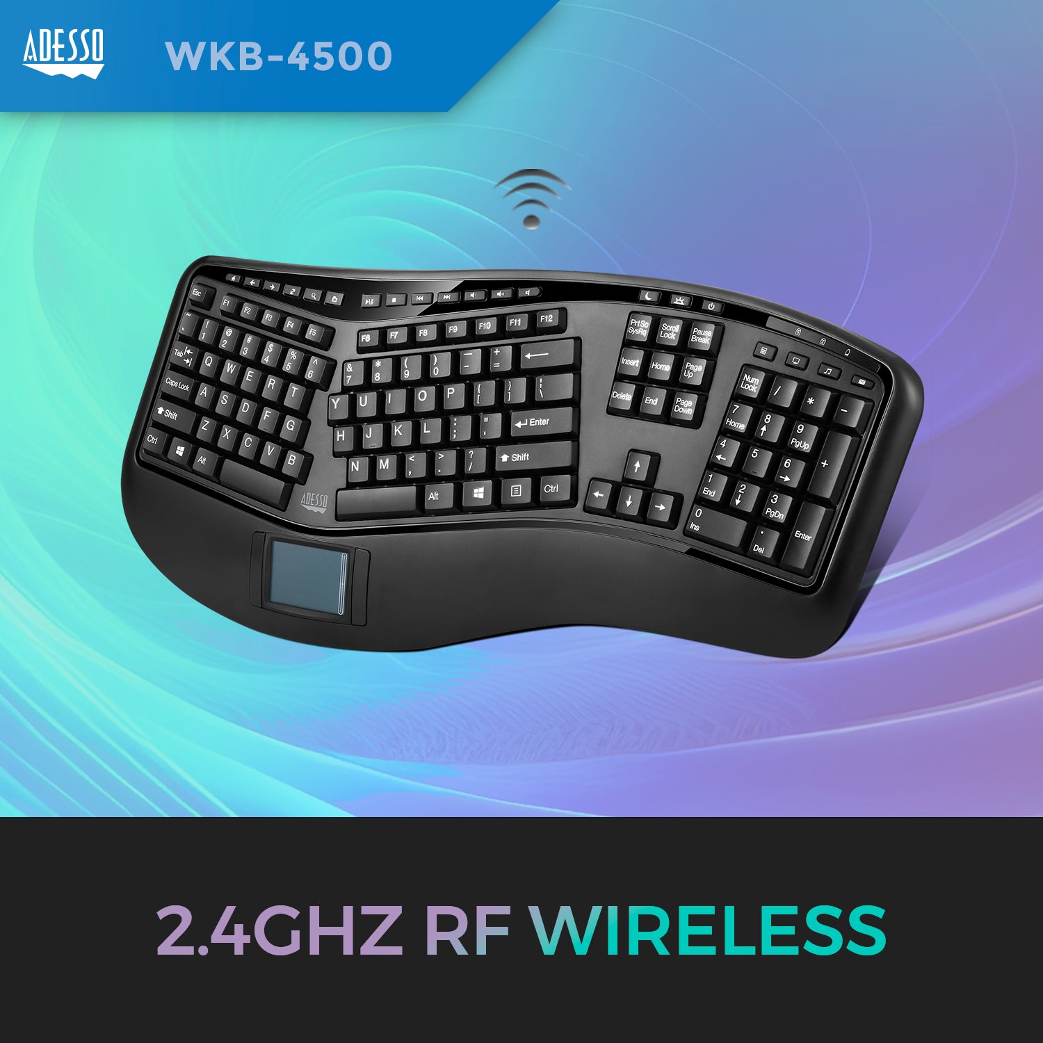 Adesso WKB-4500UB Wireless Ergonomic Touchpad Keyboard
