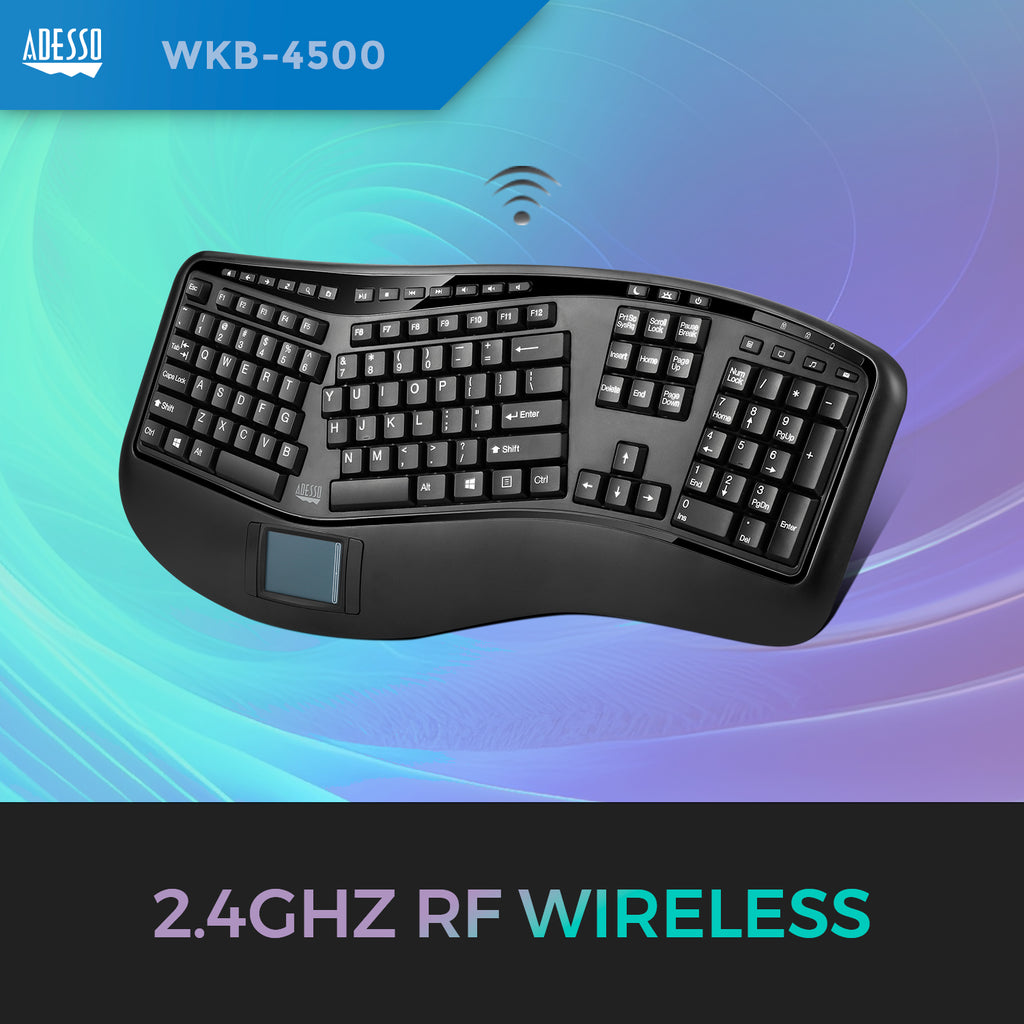 Adesso WKB-4500UB Wireless Ergonomic Touchpad Keyboard