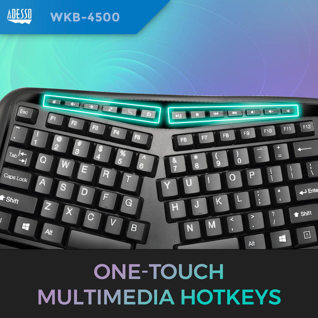 Adesso WKB-4500UB Wireless Ergonomic Touchpad Keyboard