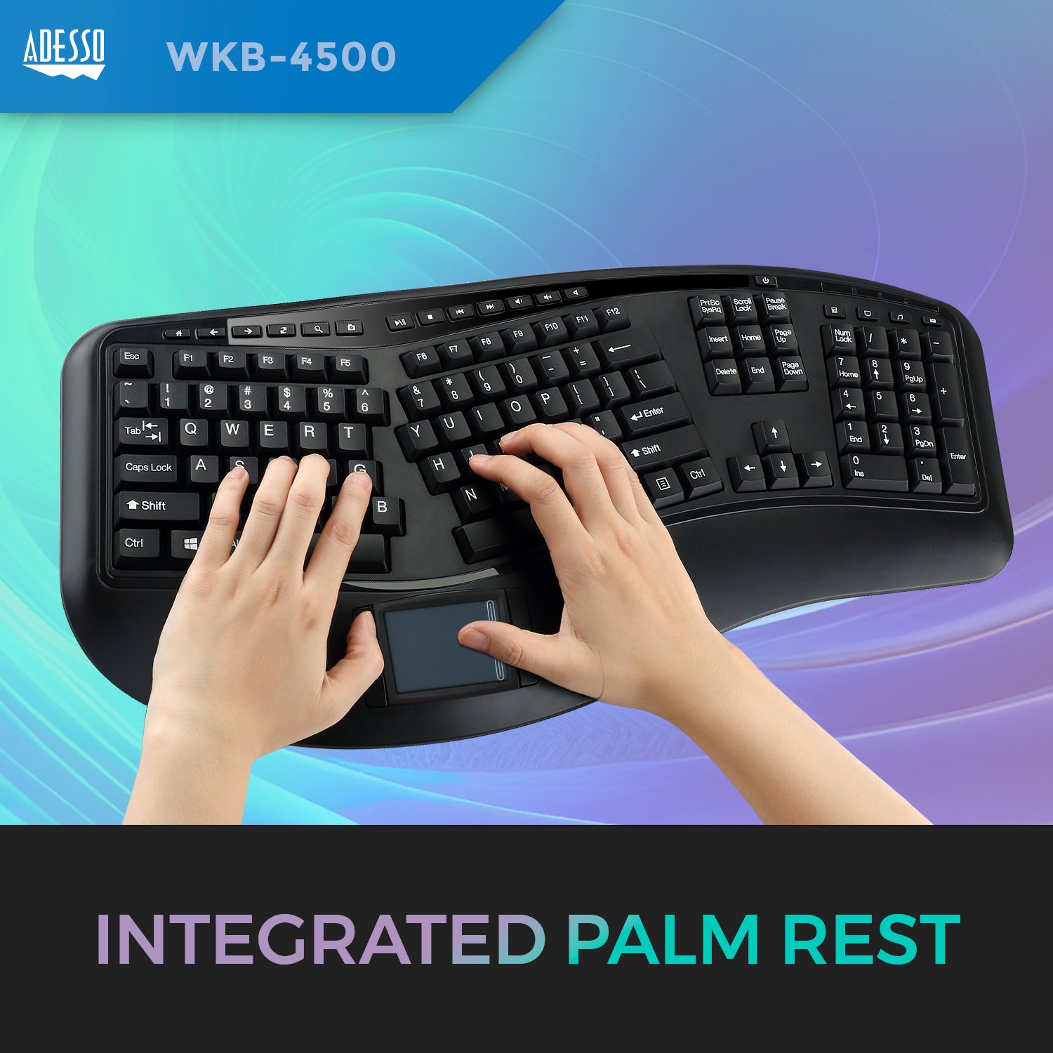 Adesso WKB-4500UB Wireless Ergonomic Touchpad Keyboard