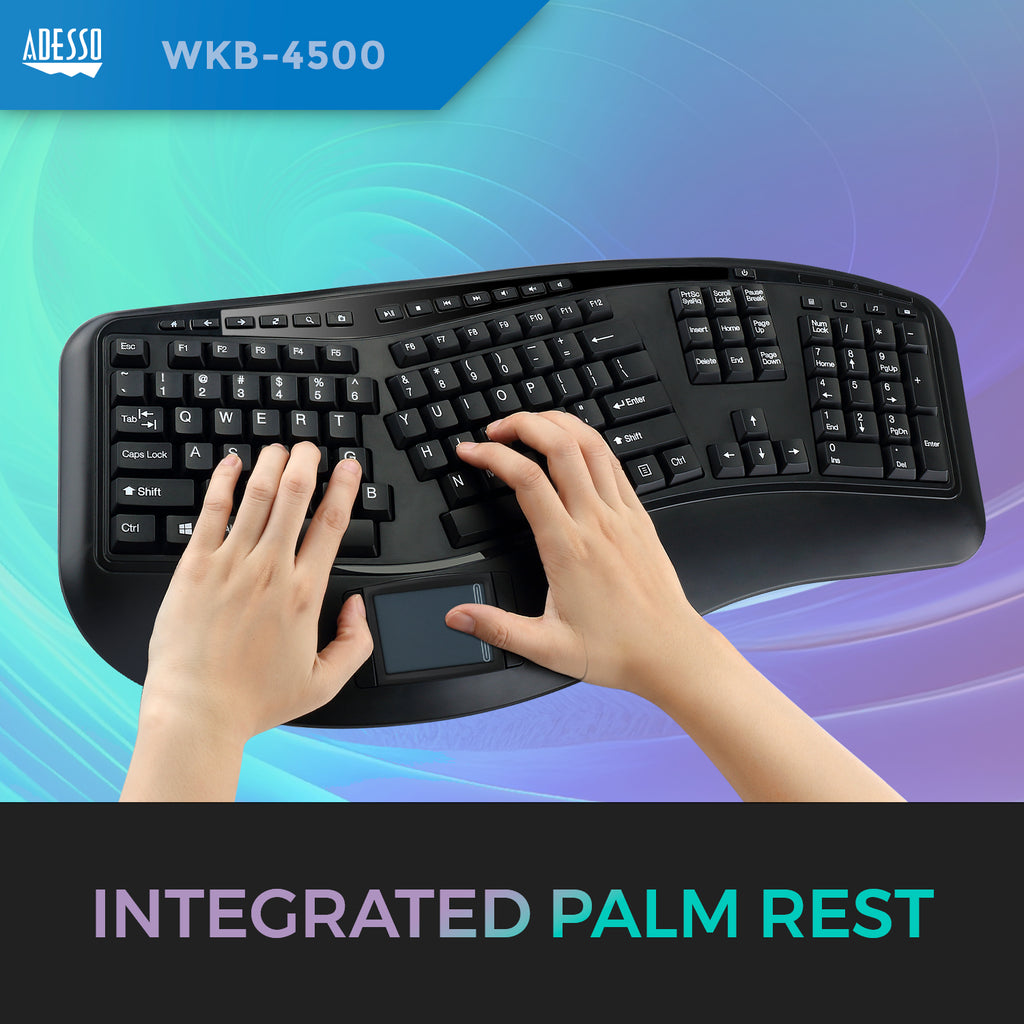 Adesso WKB-4500UB Wireless Ergonomic Touchpad Keyboard