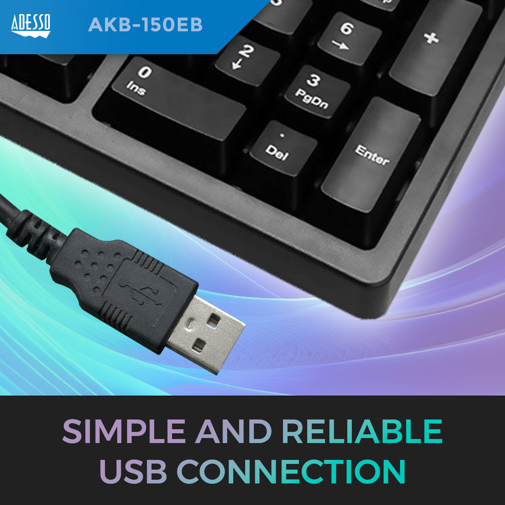 Adesso Tru-Form 150EB Illuminated Ergonomic USB Keyboard for Classrooms
