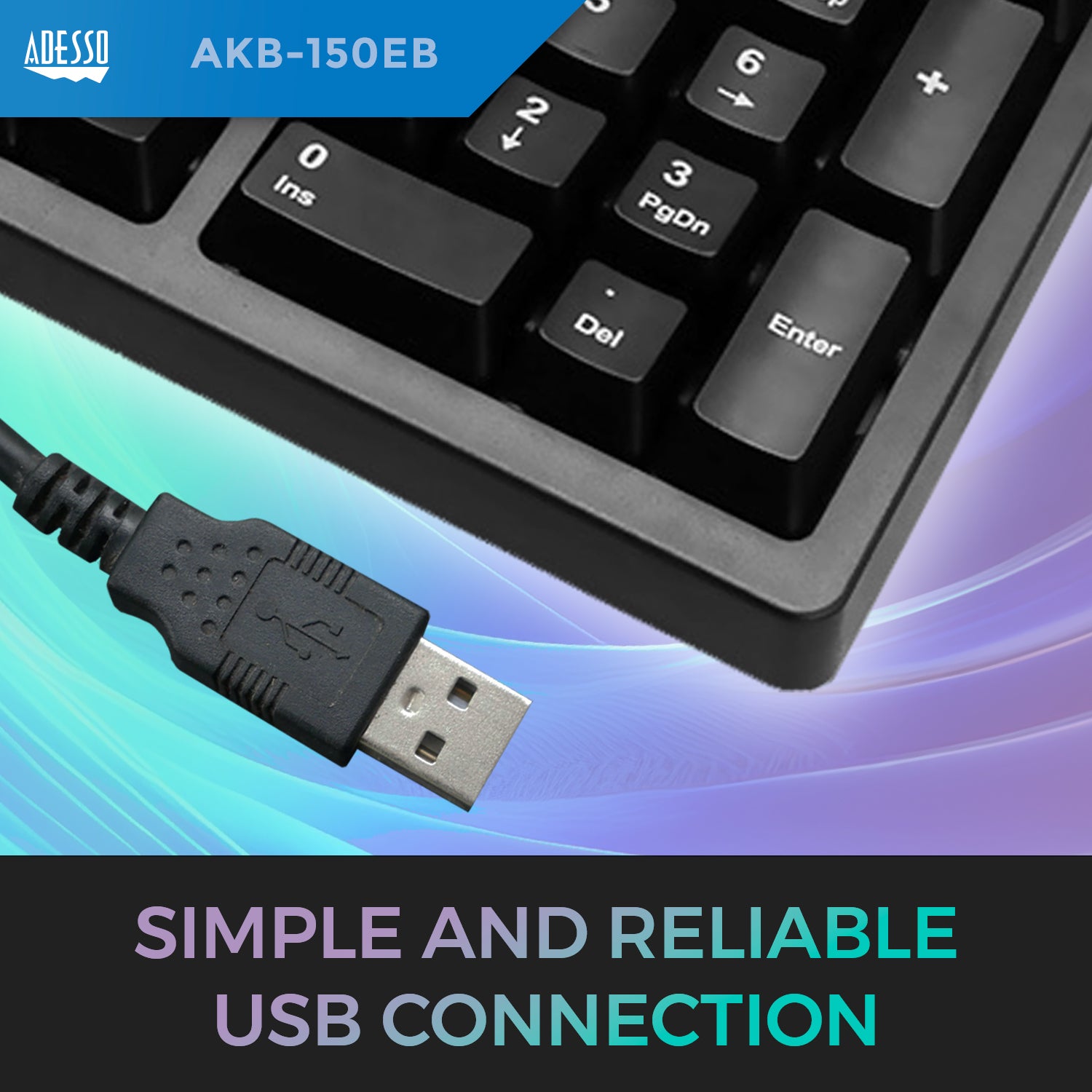 Adesso Tru-Form 150EB Illuminated Ergonomic USB Keyboard for Classrooms