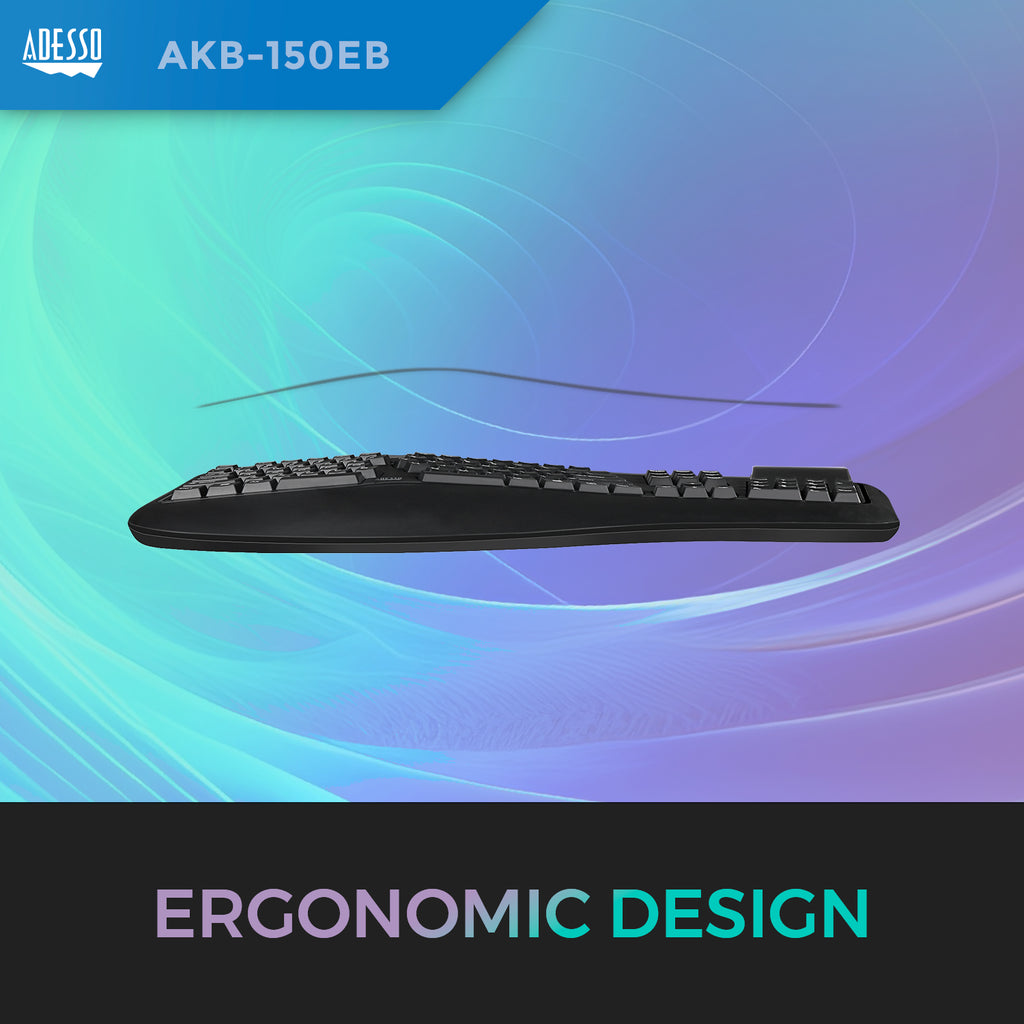 Adesso Tru-Form 150EB Illuminated Ergonomic USB Keyboard for Classrooms