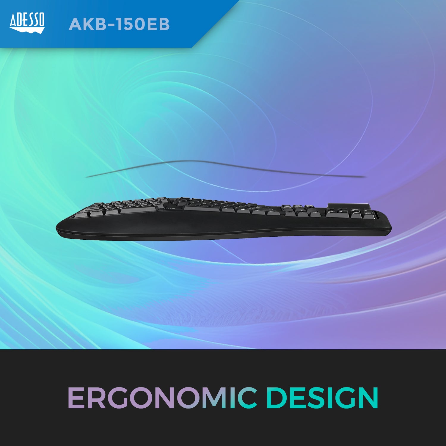 Adesso Tru-Form 150EB Illuminated Ergonomic USB Keyboard for Classrooms