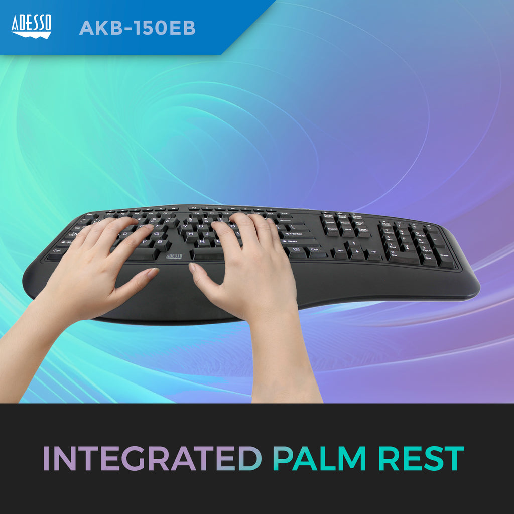 Adesso Tru-Form 150EB Illuminated Ergonomic USB Keyboard for Classrooms