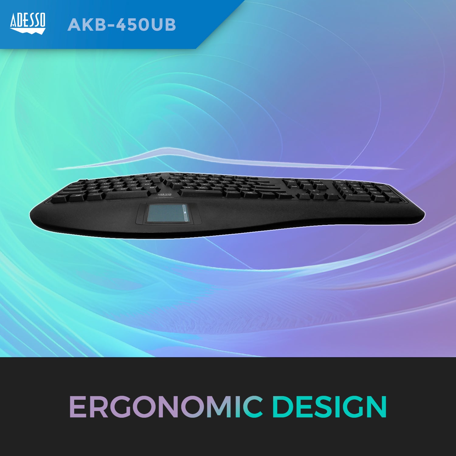 Adesso AKB-450UB Tru-Form Ergonomic Touchpad Keyboard