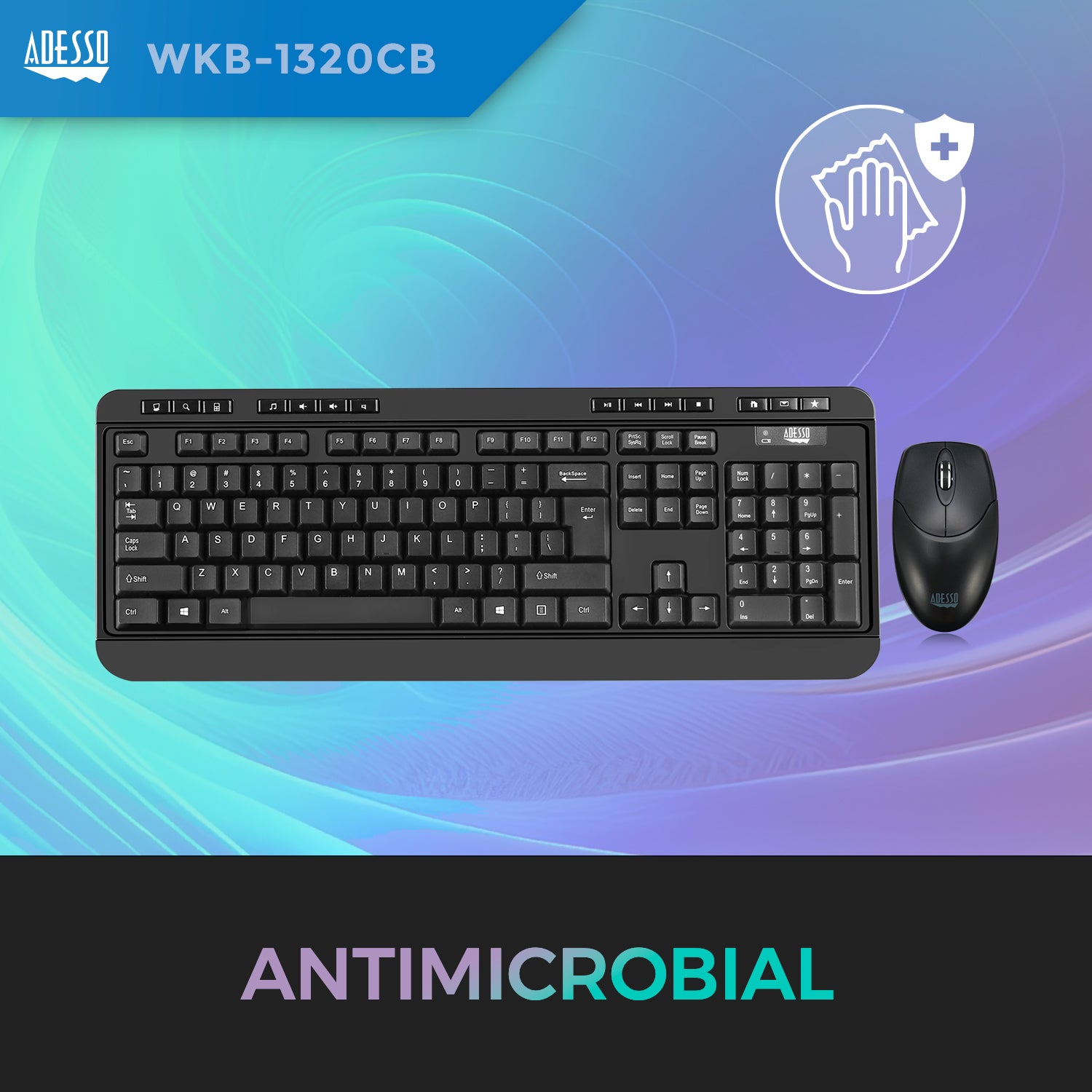 Adesso WKB-1320CB Antimicrobial Desktop Keyboard & Mouse Combo