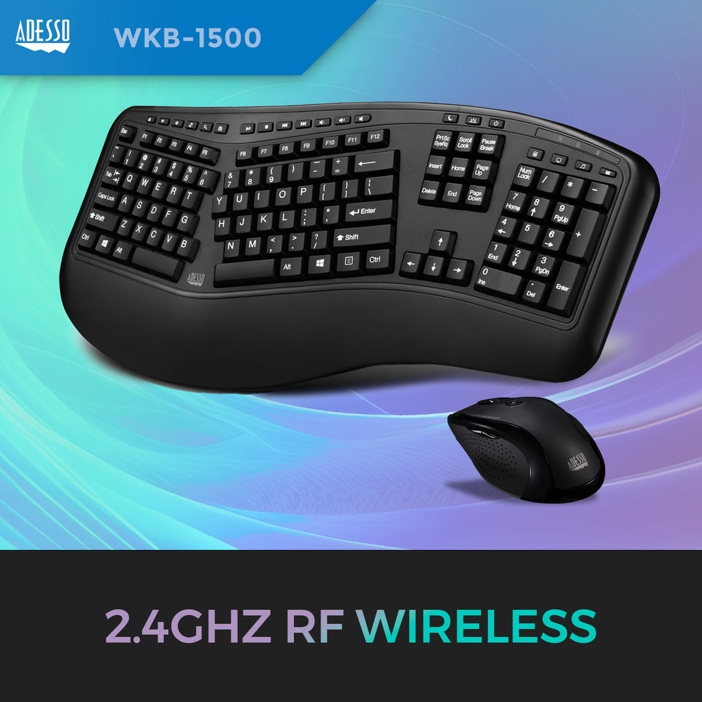 Adesso Tru-Form Media 1500 Wireless Ergonomic Keyboard & Laser Mouse Combo