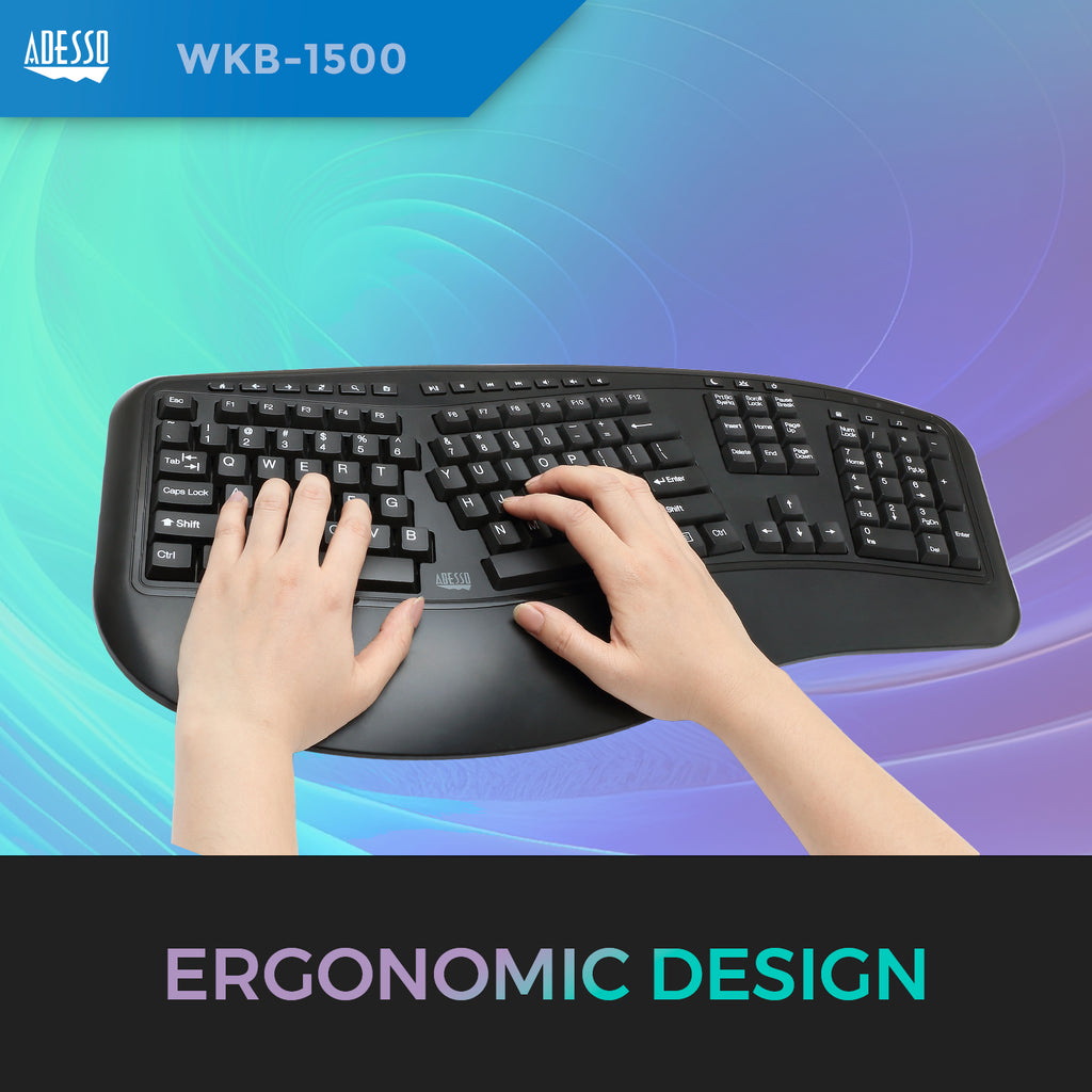 Adesso Tru-Form Media 1500 Wireless Ergonomic Keyboard & Laser Mouse Combo