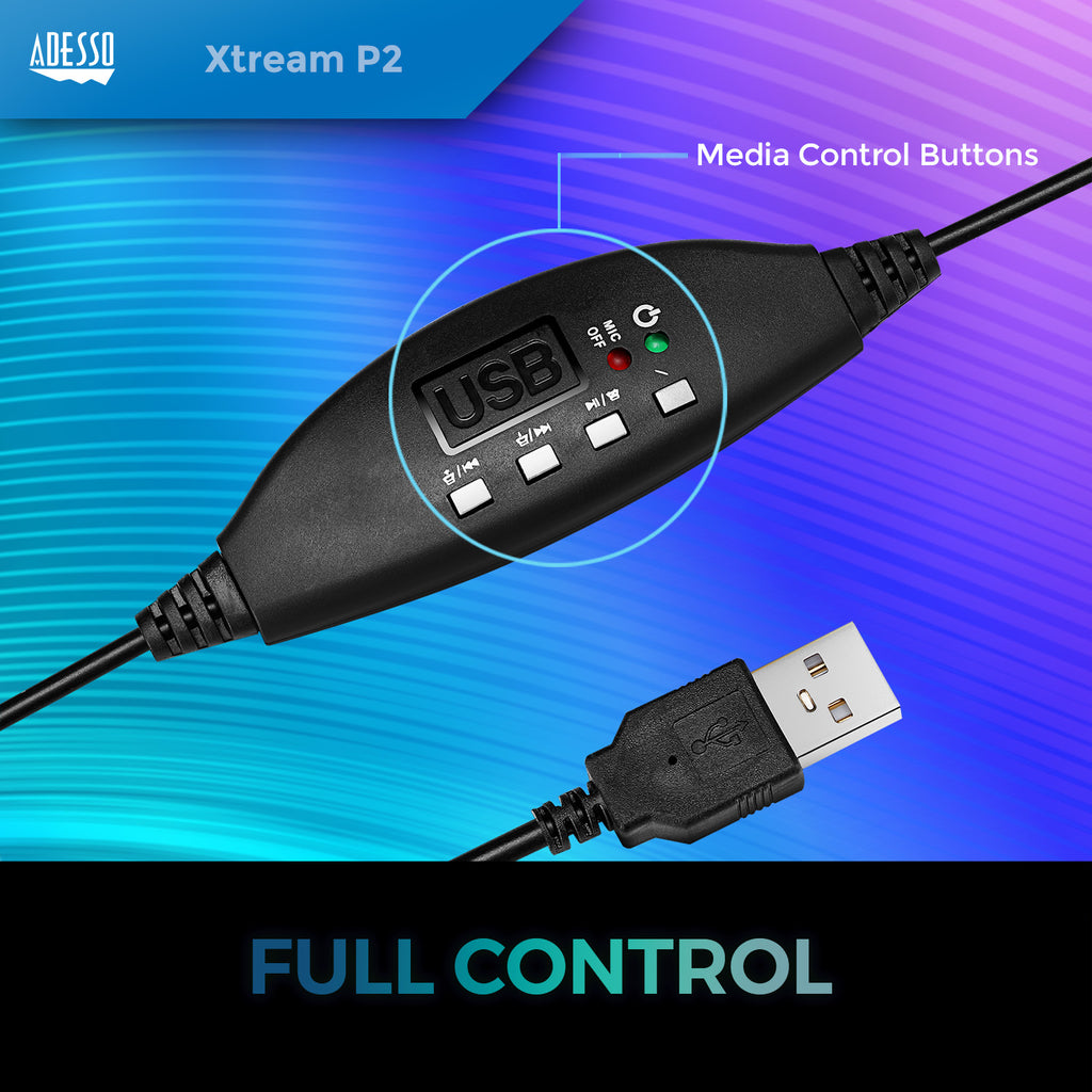 Adesso Xtream P2 USB Stereo Headset with Noise-Canceling Microphone